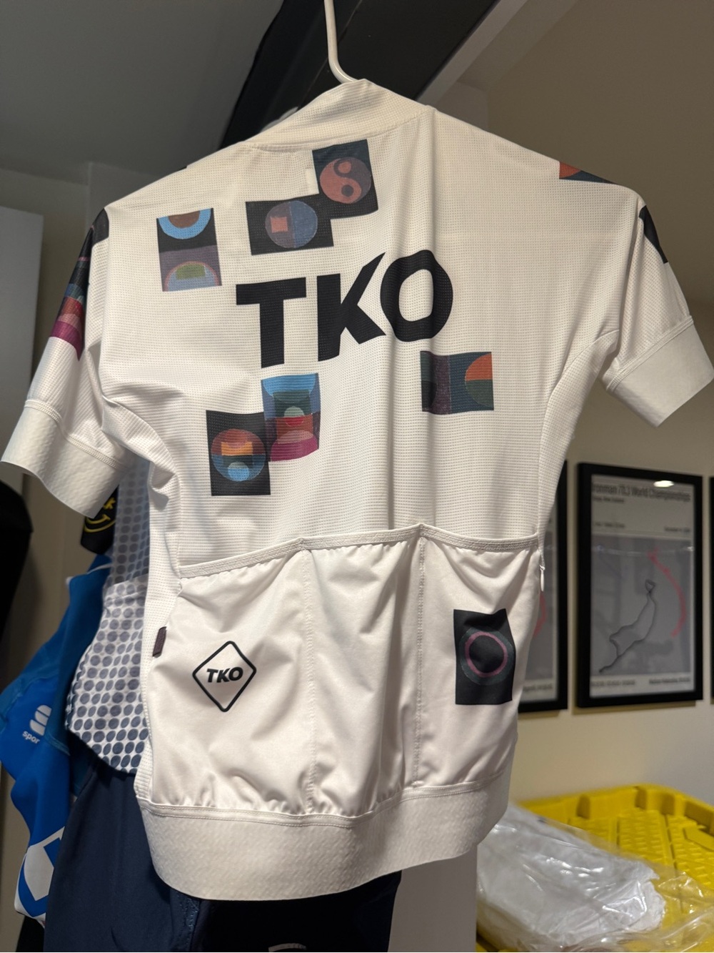 TKO White Cycling Jersey with Geometric Accents
